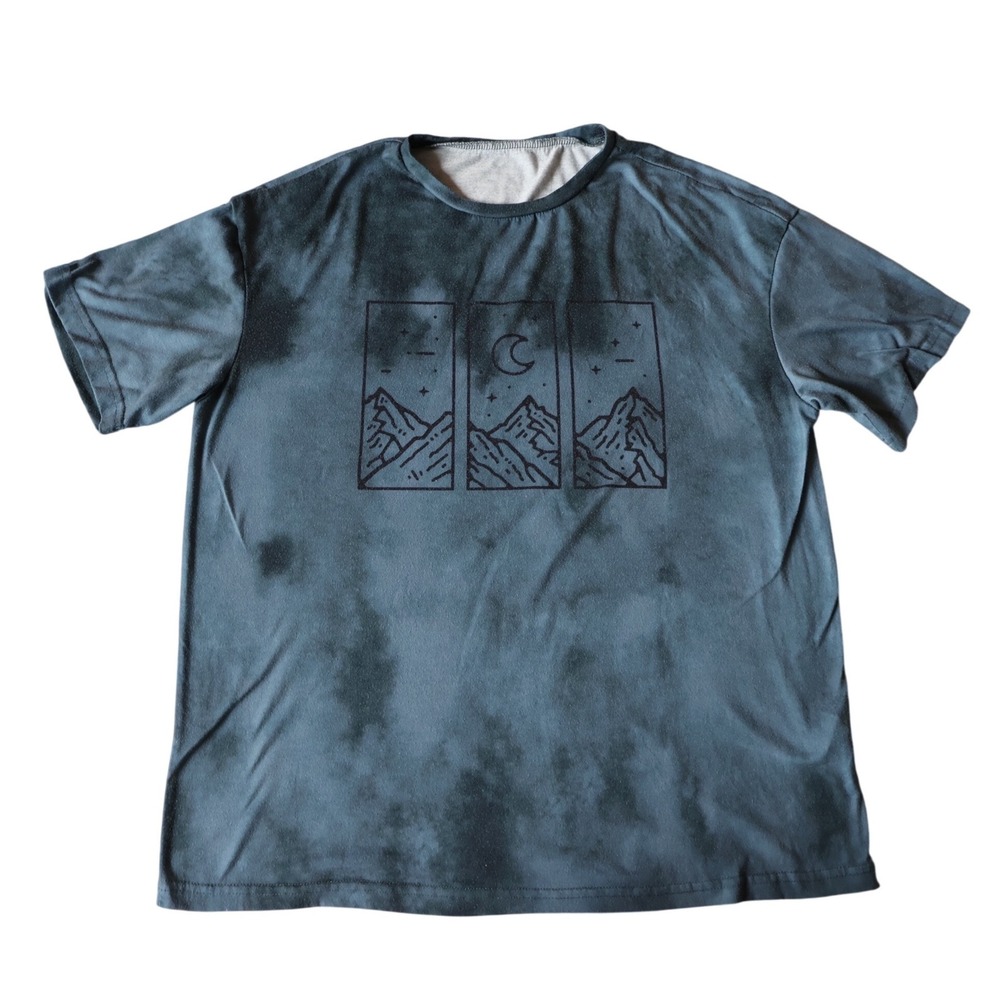 SHEIN Women Dark Grey Tie Dye Mountain Celestial Graphic T-Shirt Large L